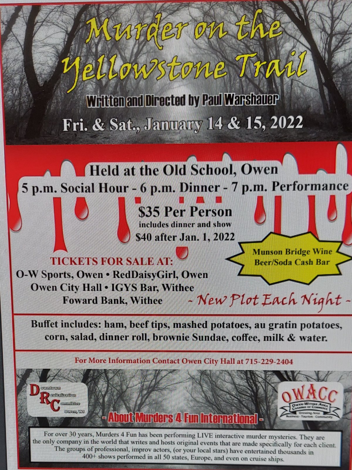 Mystery Dinner Theater- January 14 and 15.