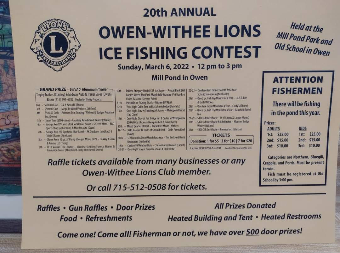 20th Annual Owen-Withee Lions Ice Fishing Contest