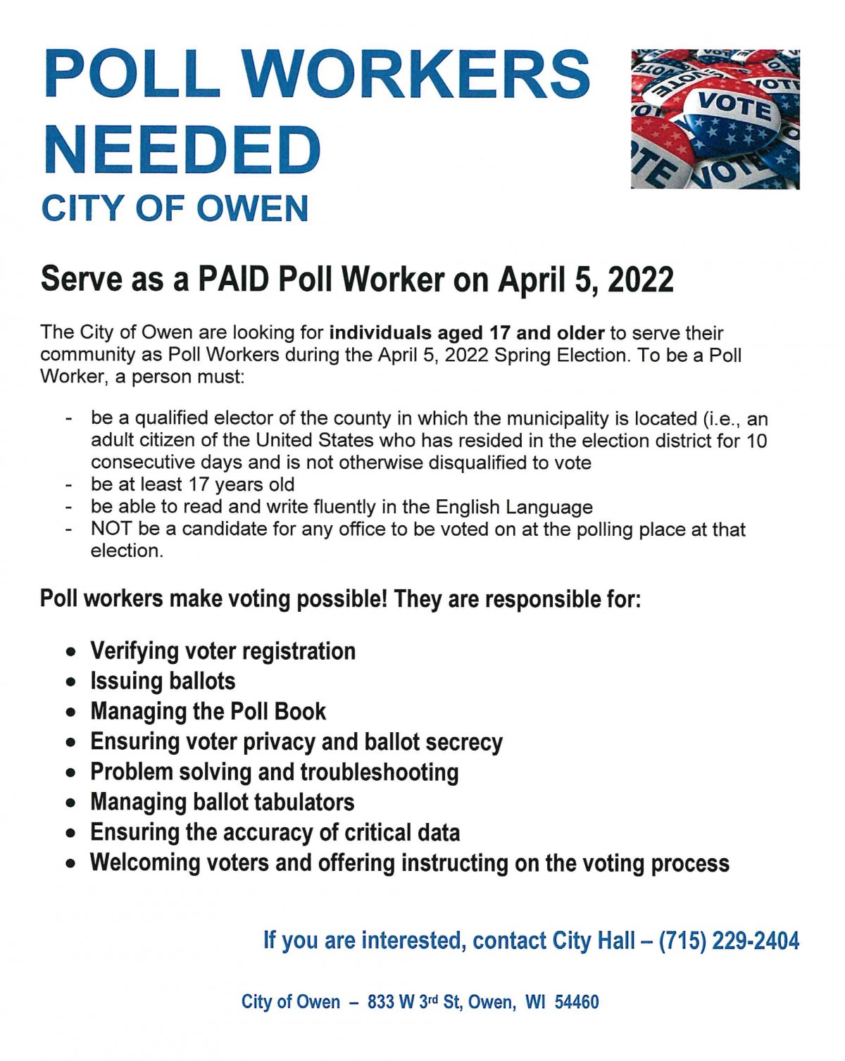 Poll Workers Needed
