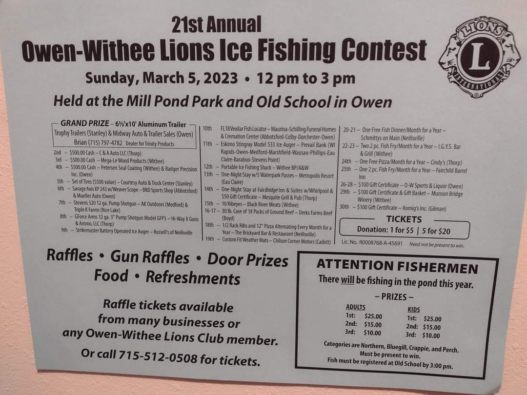 21st Annual Owen-Withee Lions Ice Fishing Contest 21st Annual Owen-Withee Lions Ice Fishing Contest