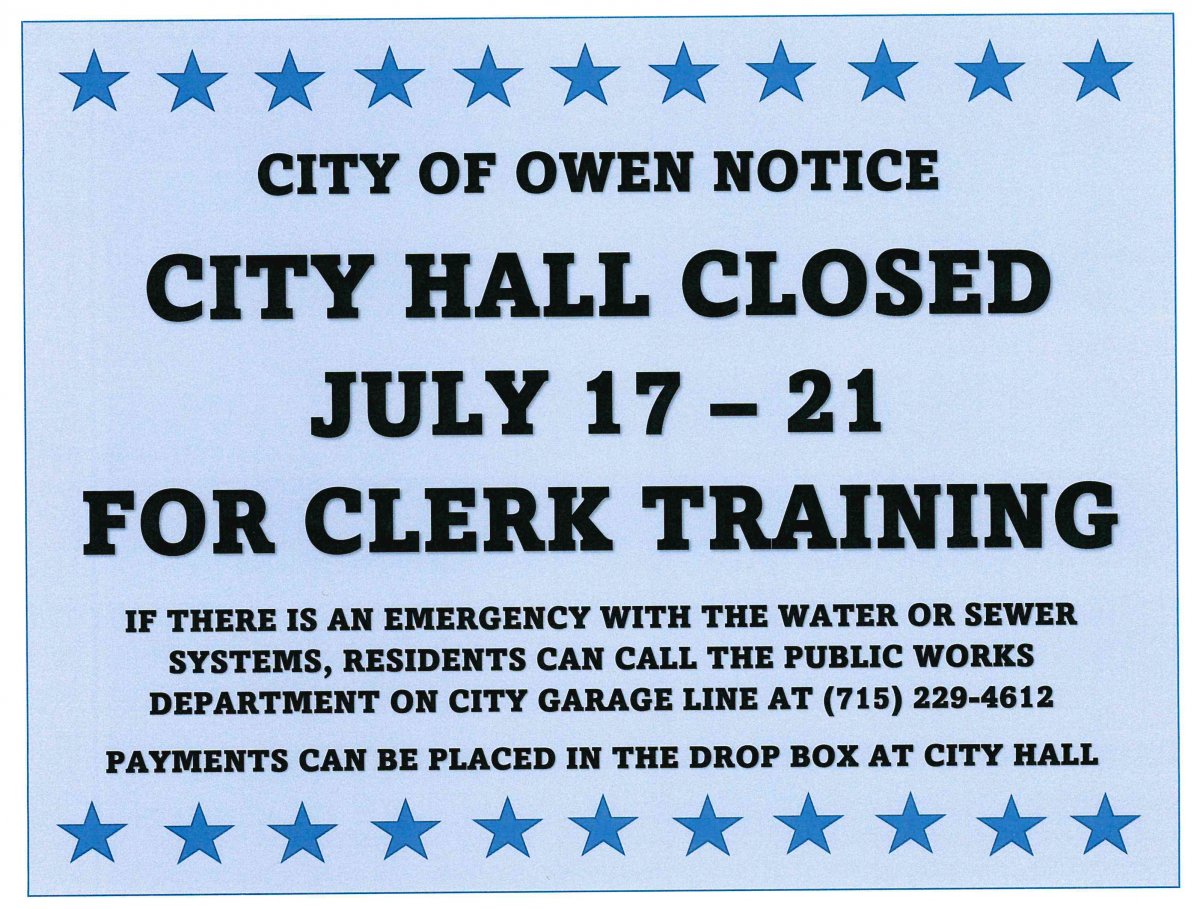 City Hall CLOSED July 17-21